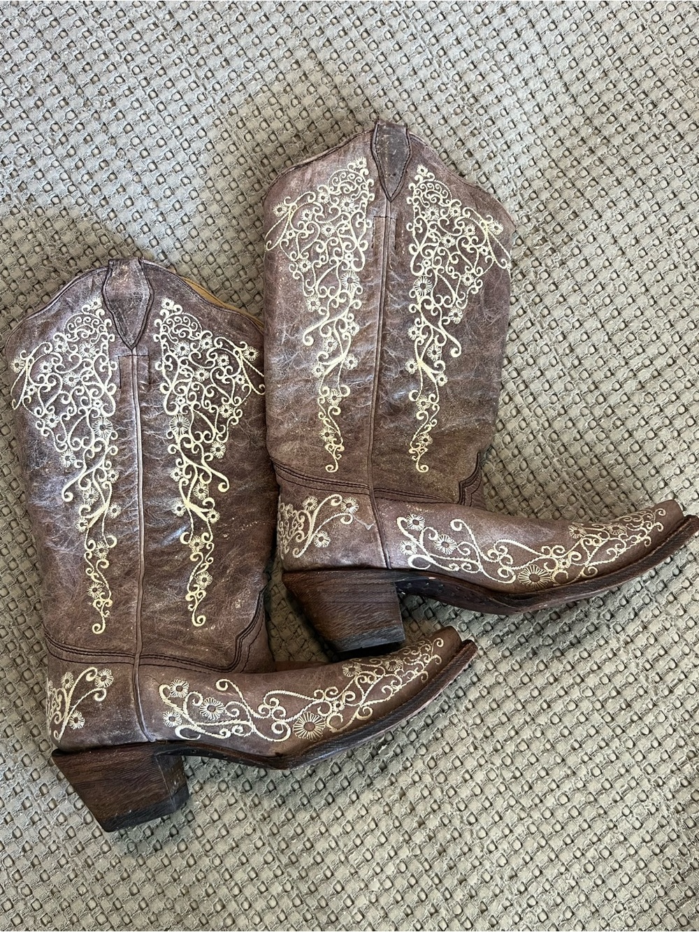 Corral A1094 Women’s Embroidered Western Cowboy Boots Brown Bone Leather Size 9